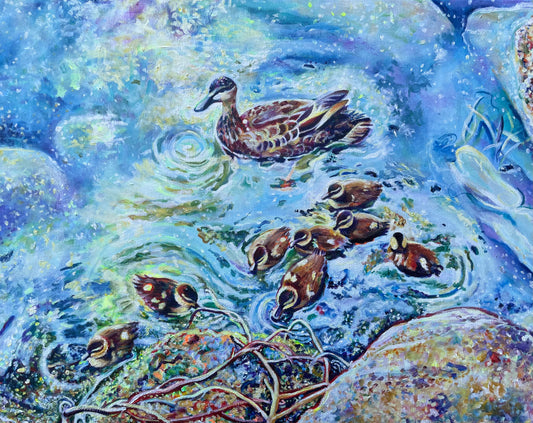 Mother with Ducklings Painting Fine Art Giclee Print