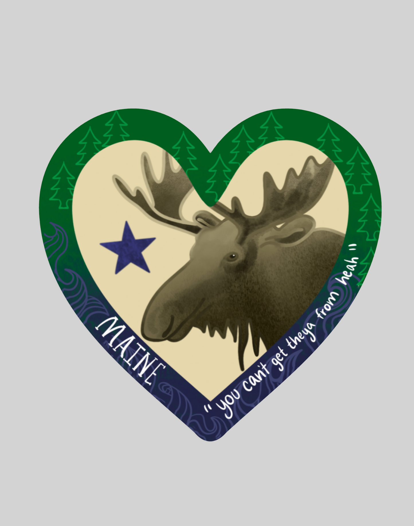 Maine Flag Heart Sticker with Moose