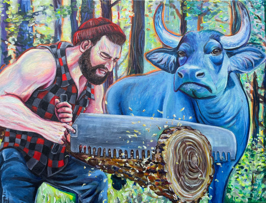 Paul Bunyan & the Blue Ox Painting Fine Art Giclee Print