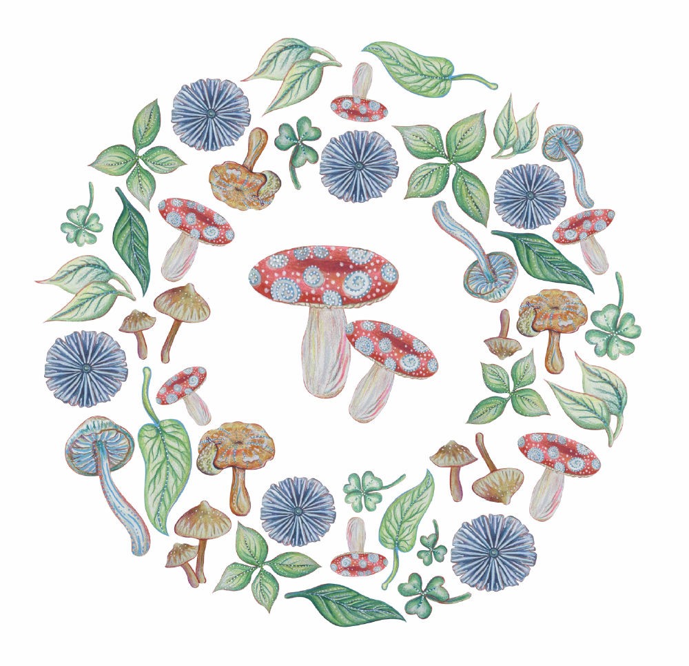 Botanical Mushroom Wreath Fine Art Giclee Print