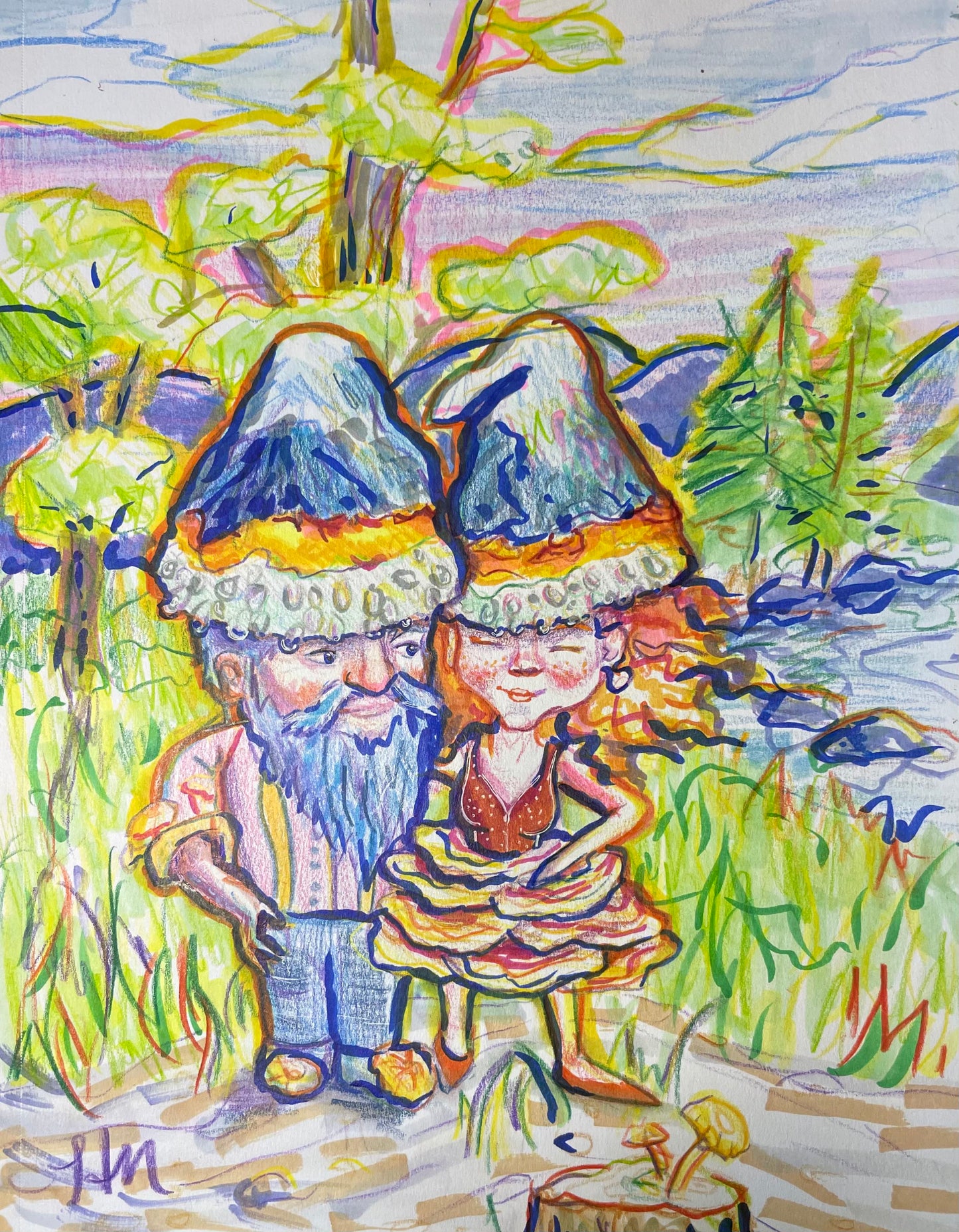 Mushroom Gnome Couple Fine Art Giclee Print